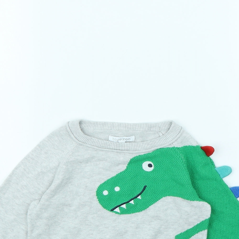 Blue Zoo Boys Grey   Pullover Jumper Size 3 Years  - Dinosaur