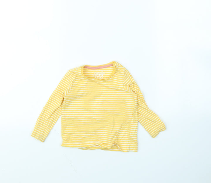 Fred & flo Girls Yellow Striped  Basic T-Shirt Size 6-9 Months