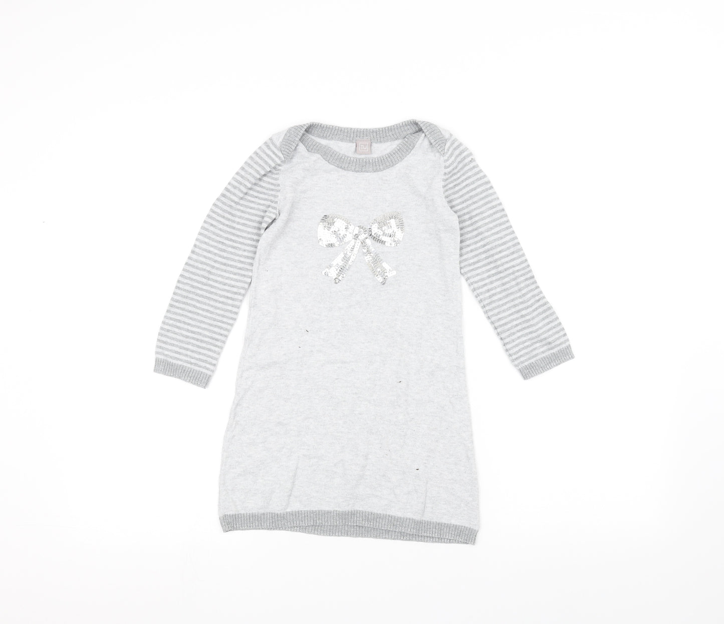 TU Girls Grey Striped  A-Line  Size 3-4 Years