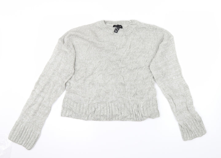 New Look Womens Grey Knit Pullover Jumper Size S - Cropped