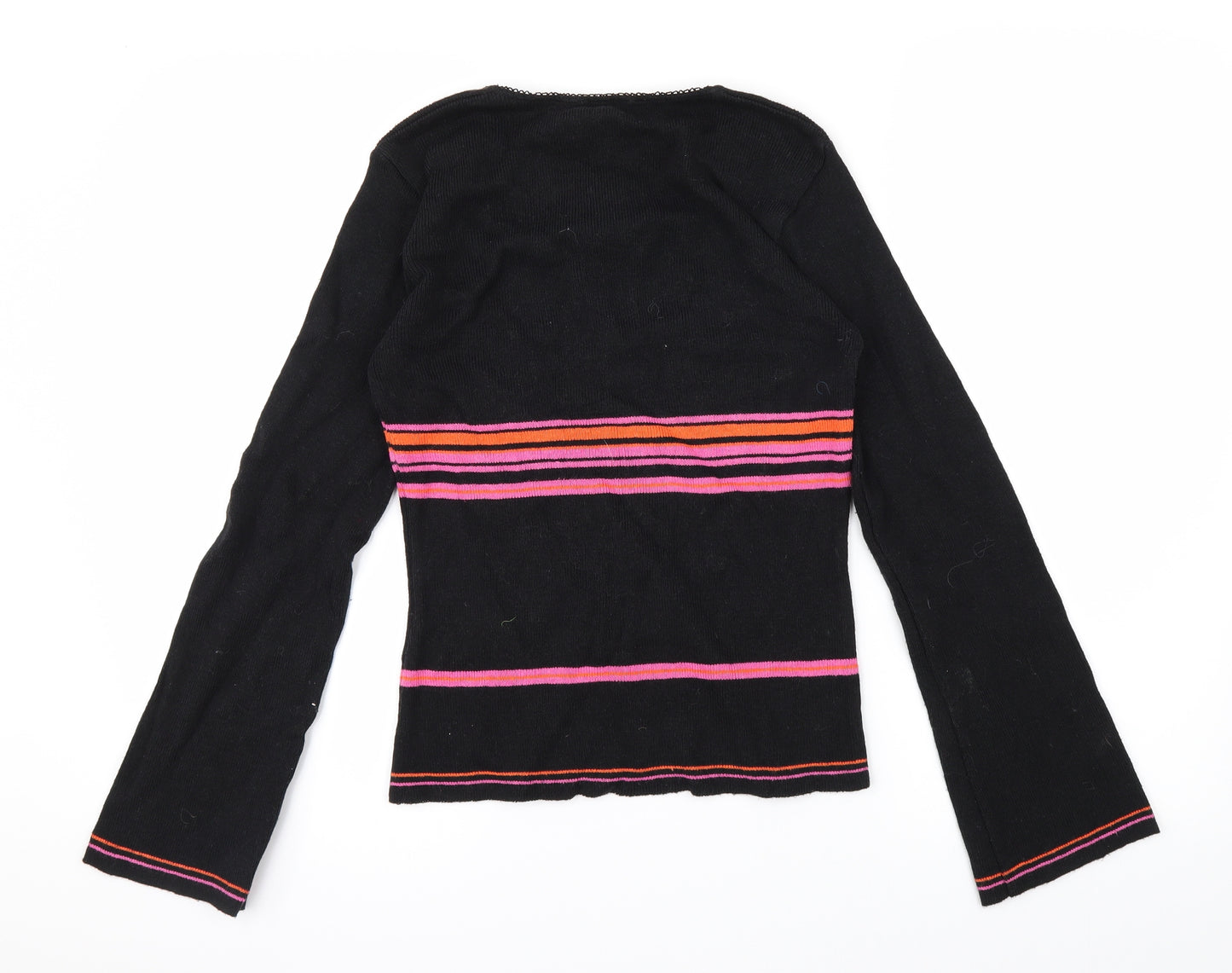 New Look Womens Black Striped  Pullover Jumper Size 14  - Tie Up Neck
