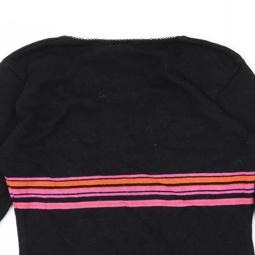 New Look Womens Black Striped  Pullover Jumper Size 14  - Tie Up Neck