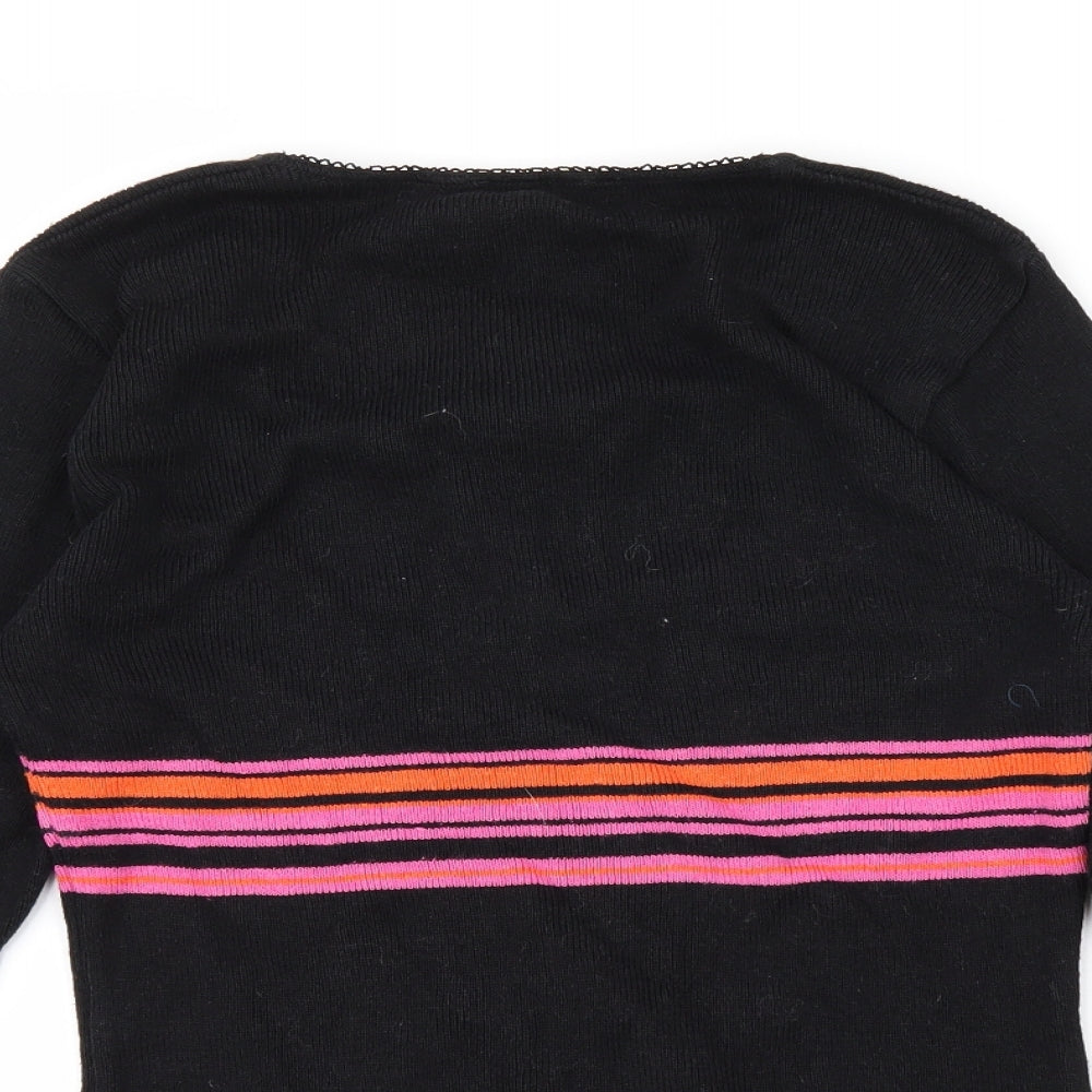 New Look Womens Black Striped  Pullover Jumper Size 14  - Tie Up Neck