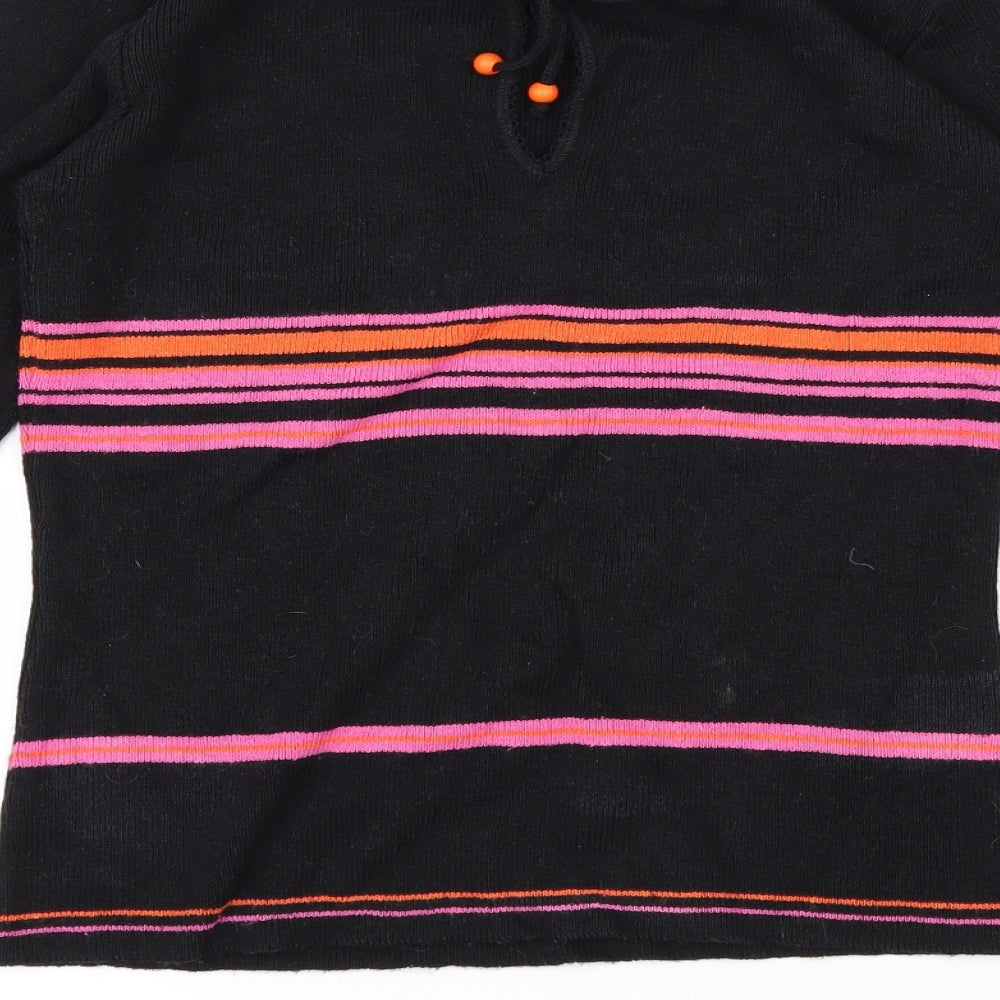 New Look Womens Black Striped  Pullover Jumper Size 14  - Tie Up Neck