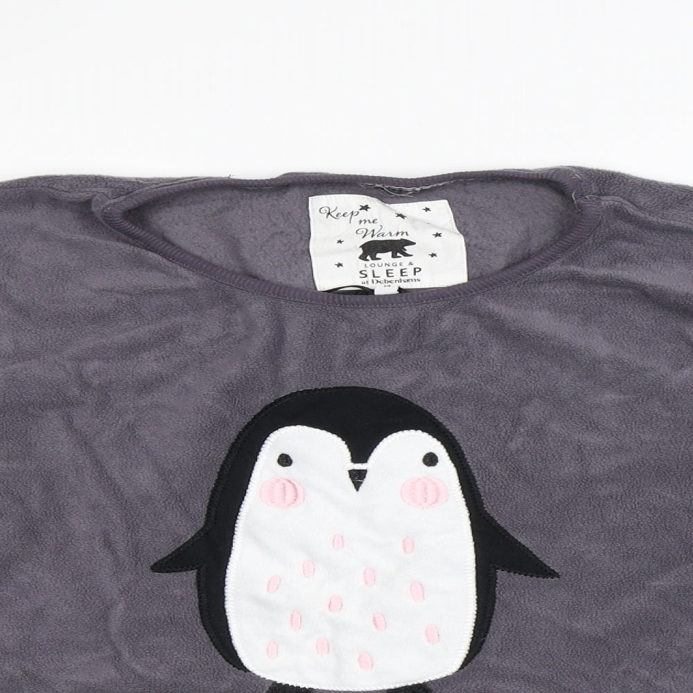Debenhams Womens Grey Solid Fleece Top Pyjama Top Size 14  - Penguin Applique