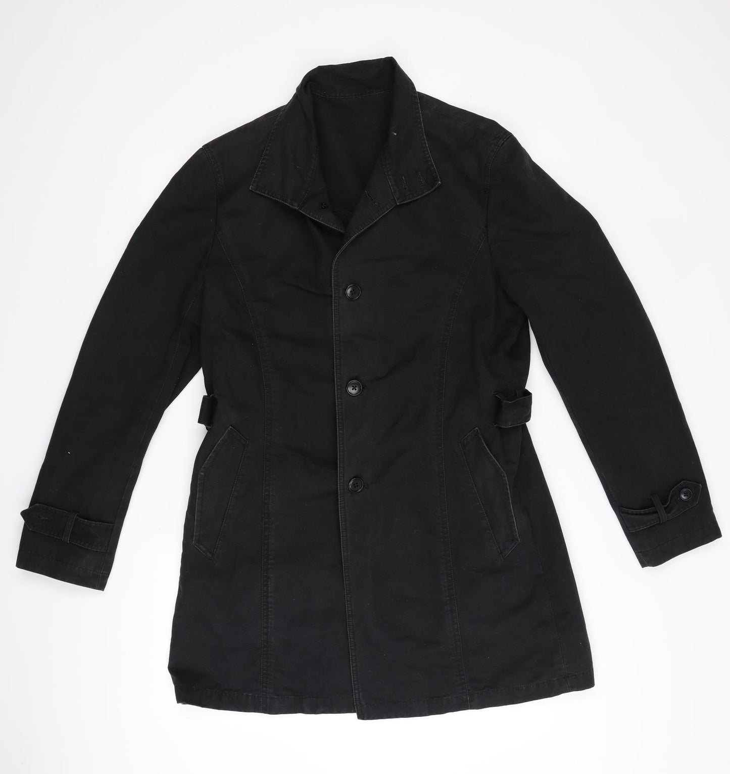 Morgan Womens Black  Denim Trench Coat Coat Size L