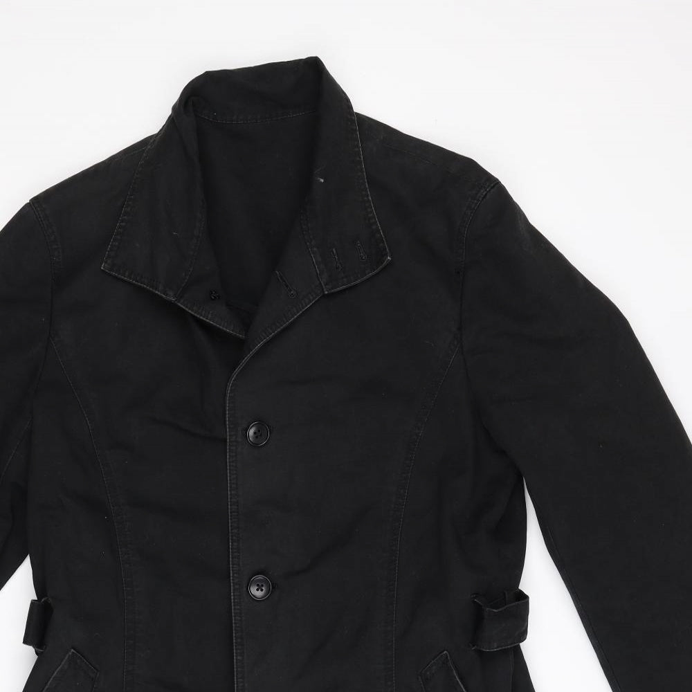 Morgan Womens Black  Denim Trench Coat Coat Size L