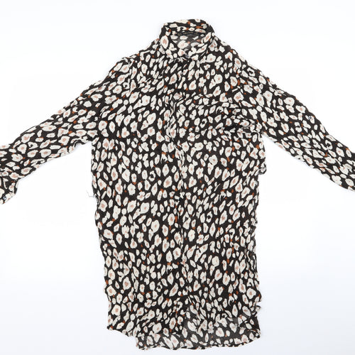 Zara Womens Black Animal Print  Basic Button-Up Size M