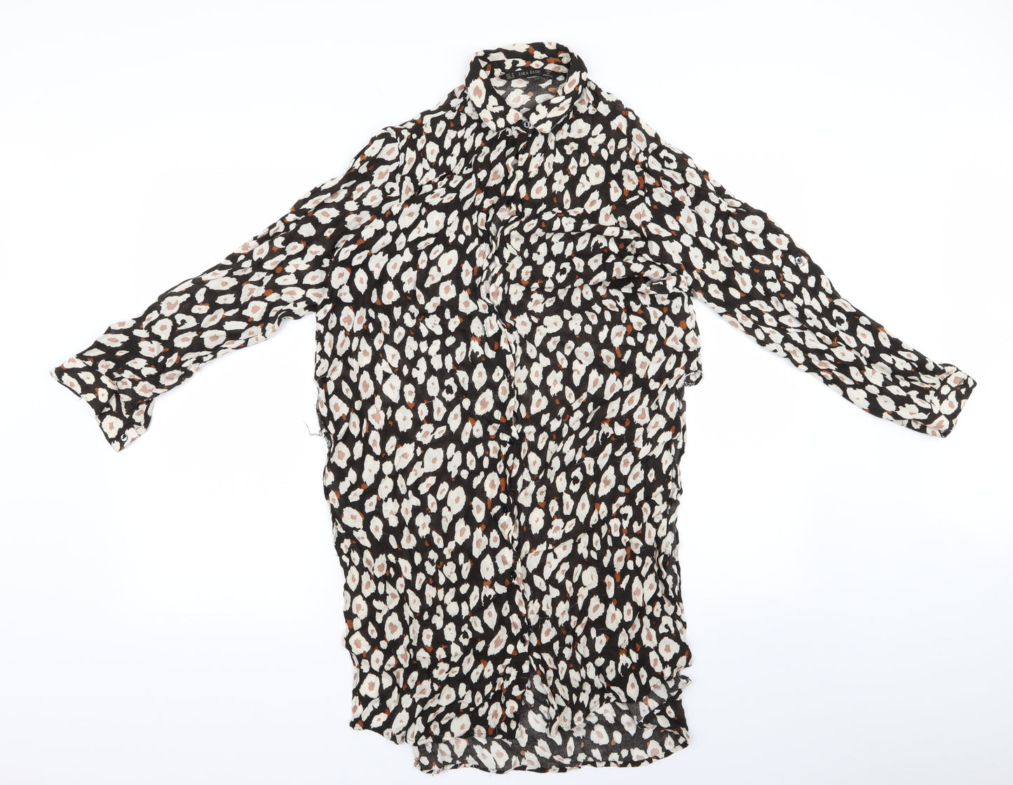 Zara Womens Black Animal Print  Basic Button-Up Size M