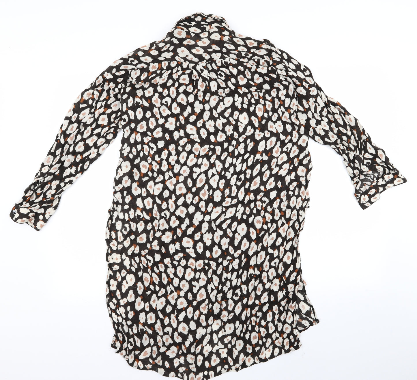 Zara Womens Black Animal Print  Basic Button-Up Size M