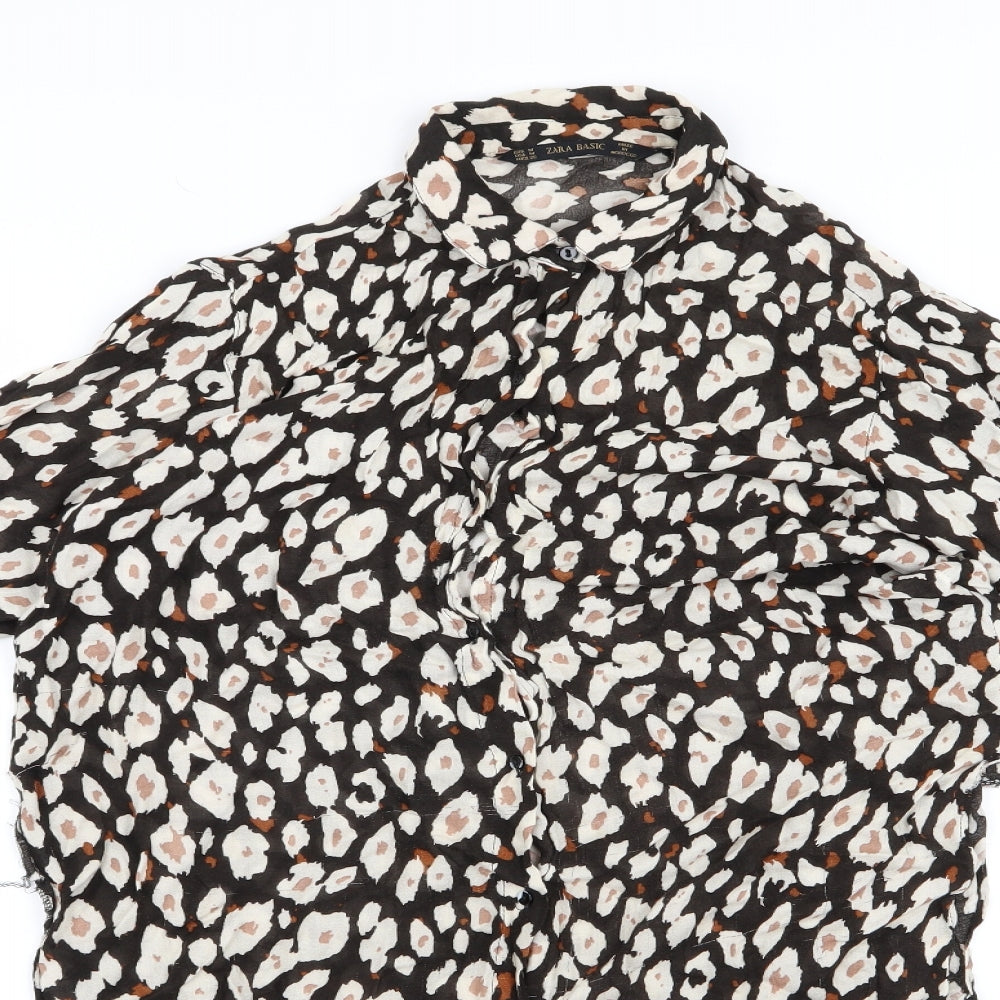 Zara Womens Black Animal Print  Basic Button-Up Size M