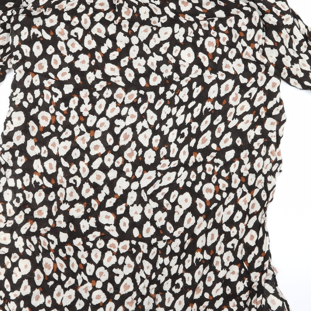 Zara Womens Black Animal Print  Basic Button-Up Size M