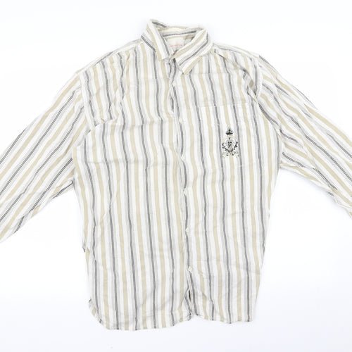 RAM Womens White Striped  Basic Button-Up Size L