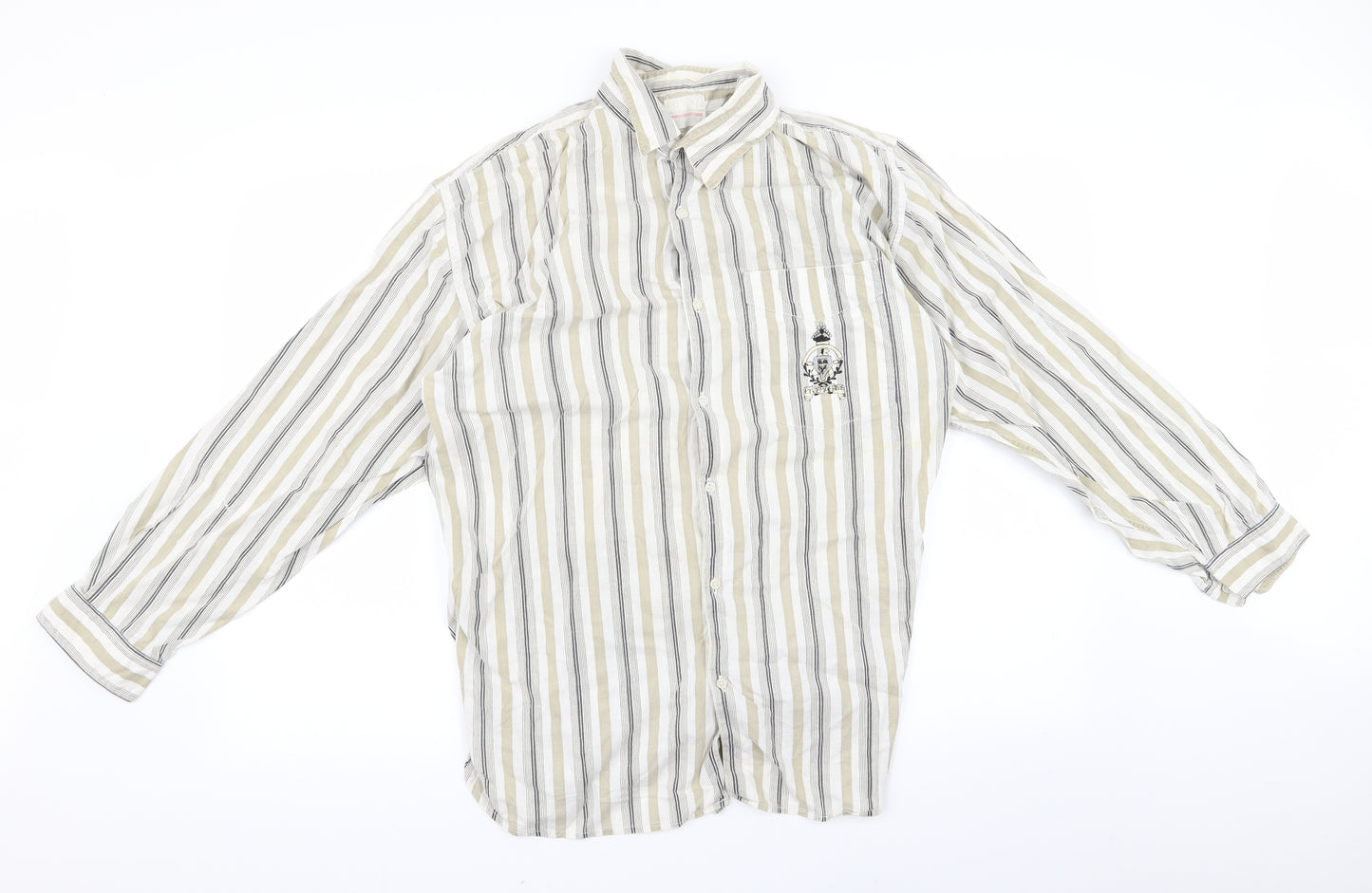 RAM Womens White Striped  Basic Button-Up Size L