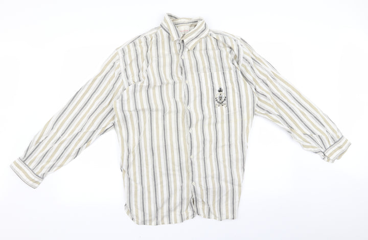 RAM Womens White Striped  Basic Button-Up Size L
