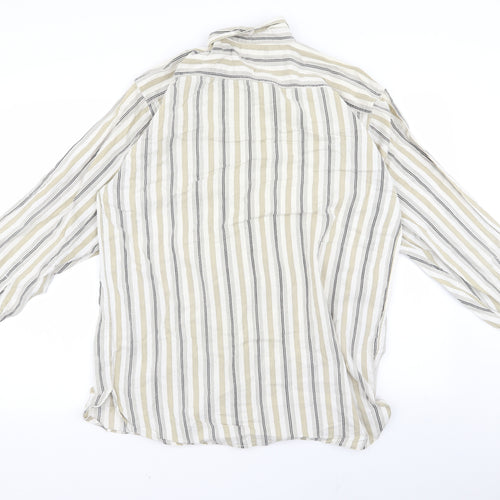 RAM Womens White Striped  Basic Button-Up Size L