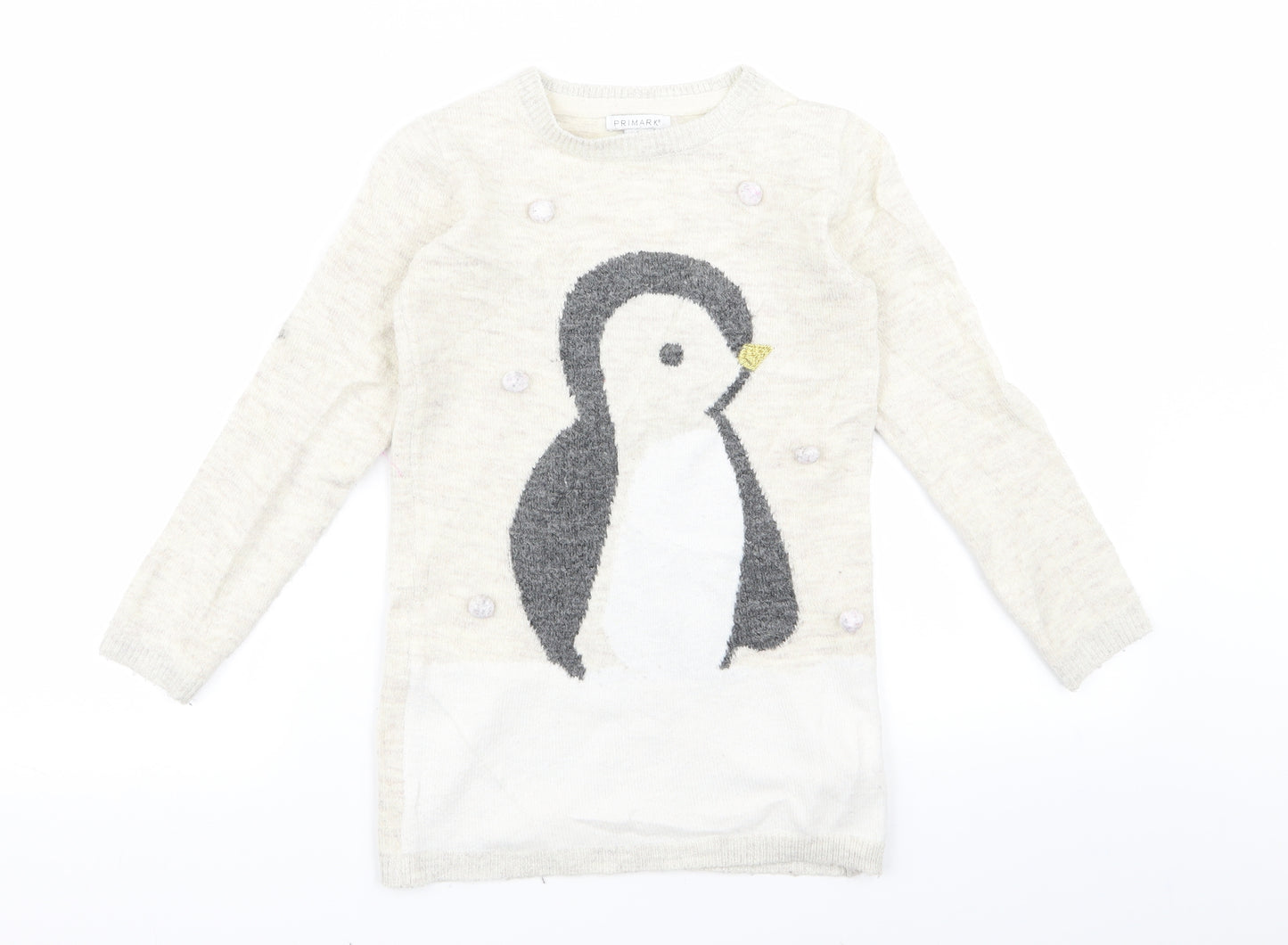 Primark Girls White   Pullover Jumper Size 7 Years