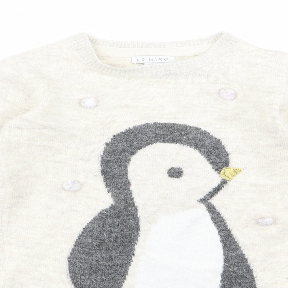 Primark Girls White   Pullover Jumper Size 7 Years
