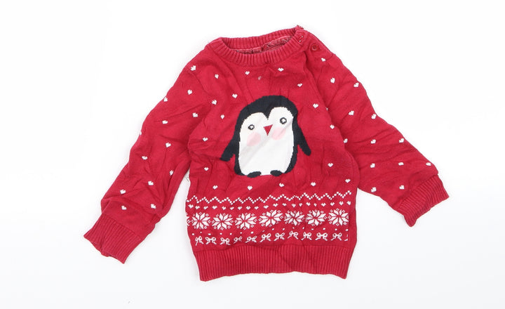 Preworn Baby Red Pullover Jumper Size 9-12 Months - CHRISMTAS