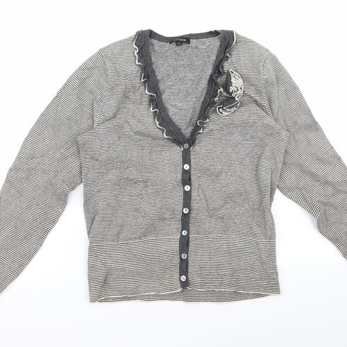 Linear Womens Grey Striped  Cardigan Jumper Size M