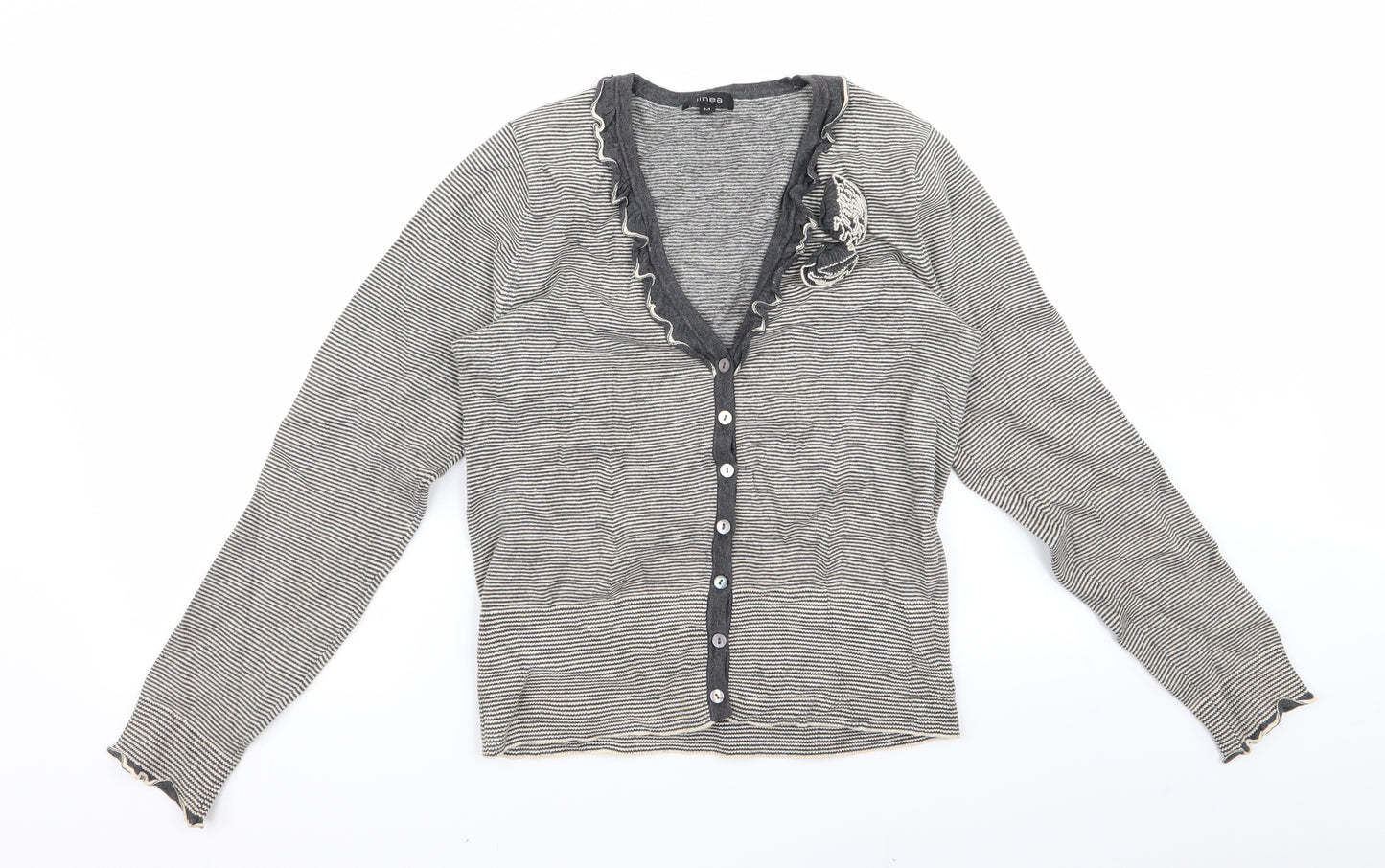 Linear Womens Grey Striped  Cardigan Jumper Size M