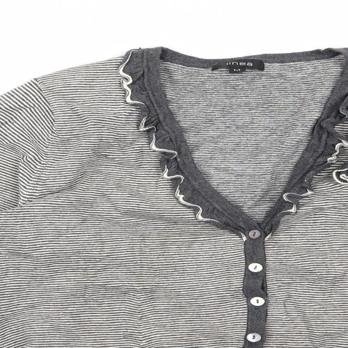 Linear Womens Grey Striped  Cardigan Jumper Size M