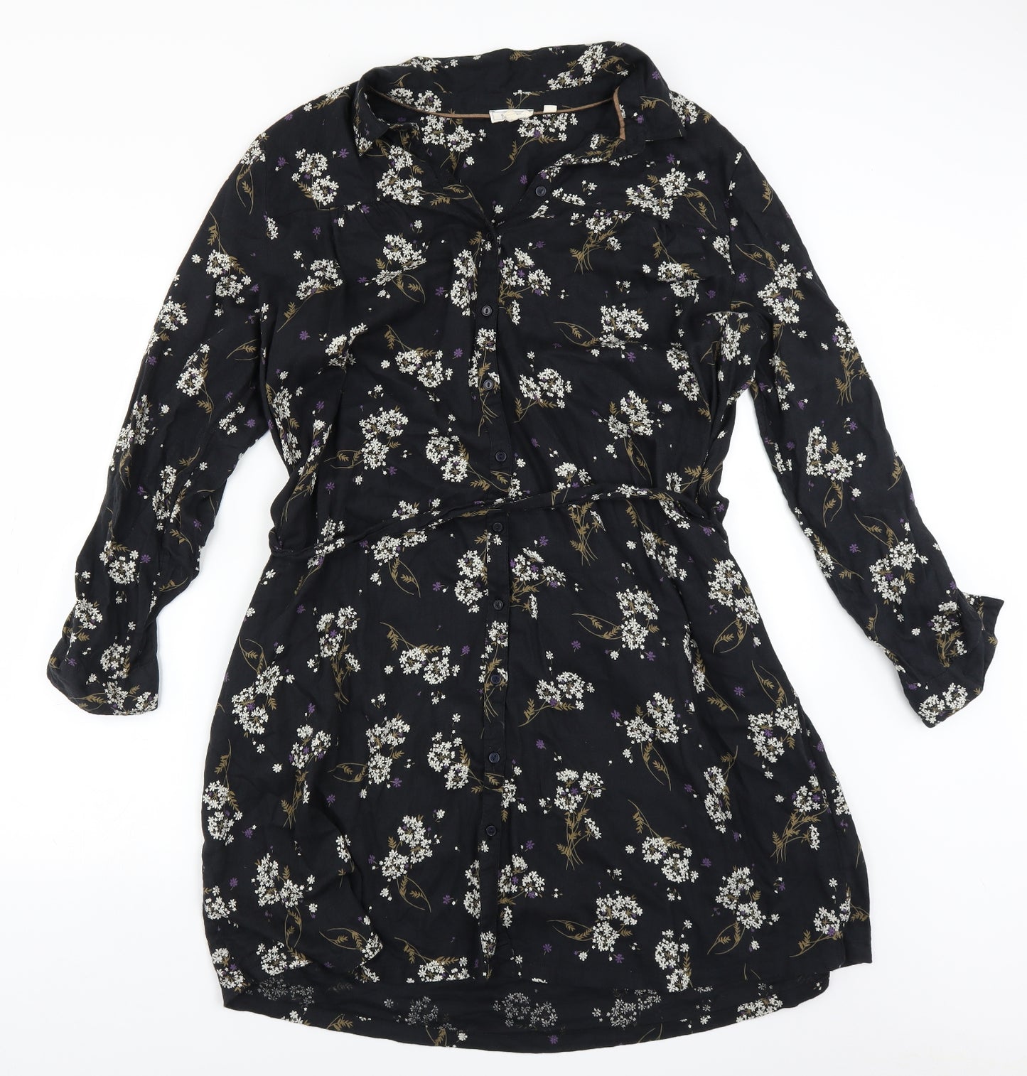 Fat Face Womens Black Floral  Shirt Dress  Size 18