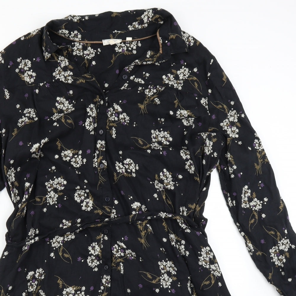 Fat Face Womens Black Floral  Shirt Dress  Size 18