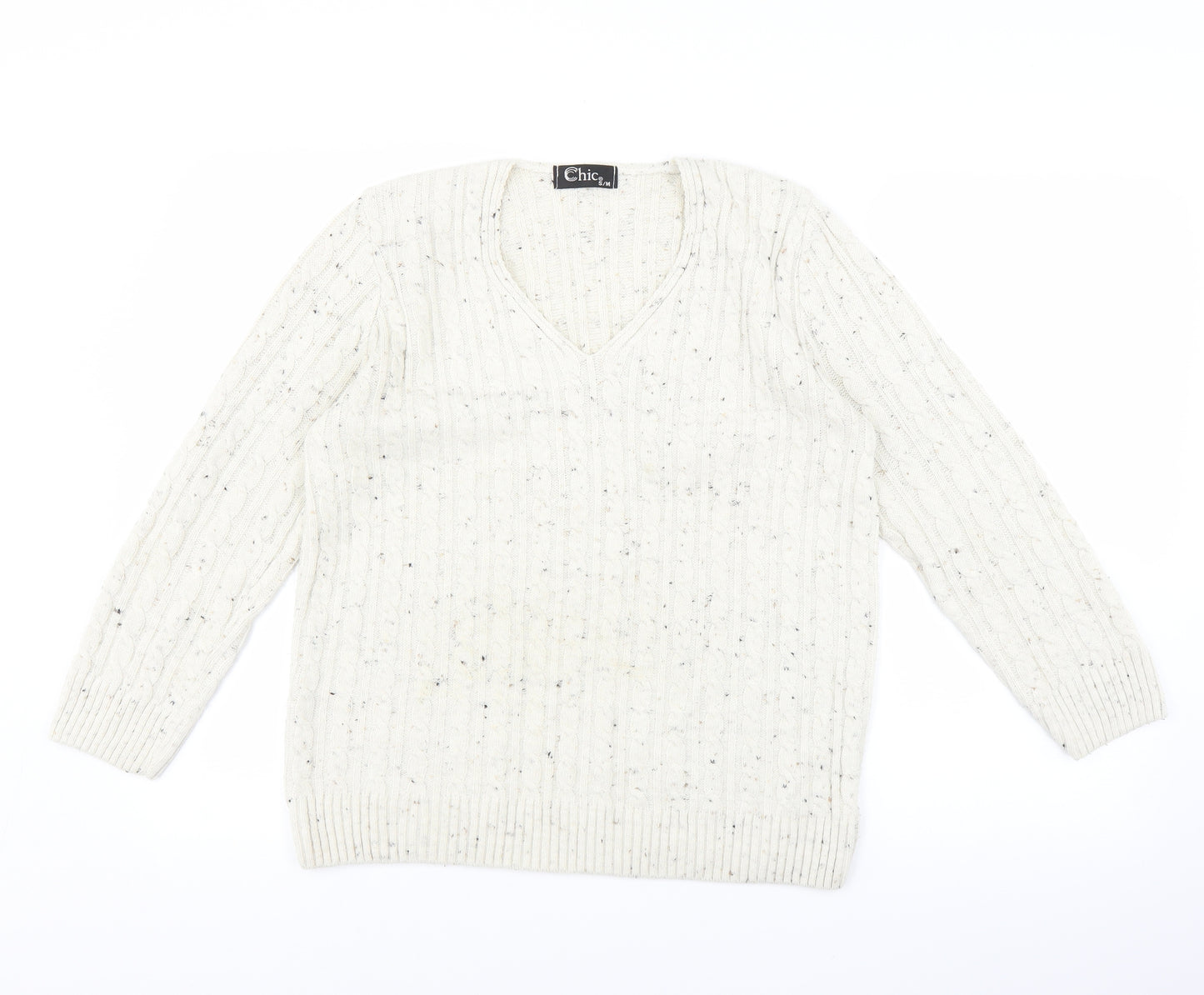 CHIC Womens White  Knit Pullover Jumper Size M