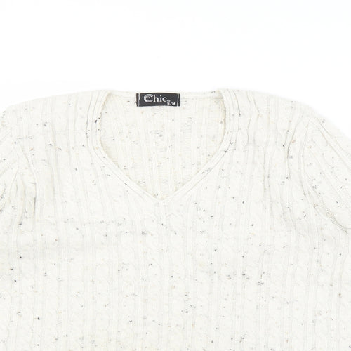 CHIC Womens White  Knit Pullover Jumper Size M