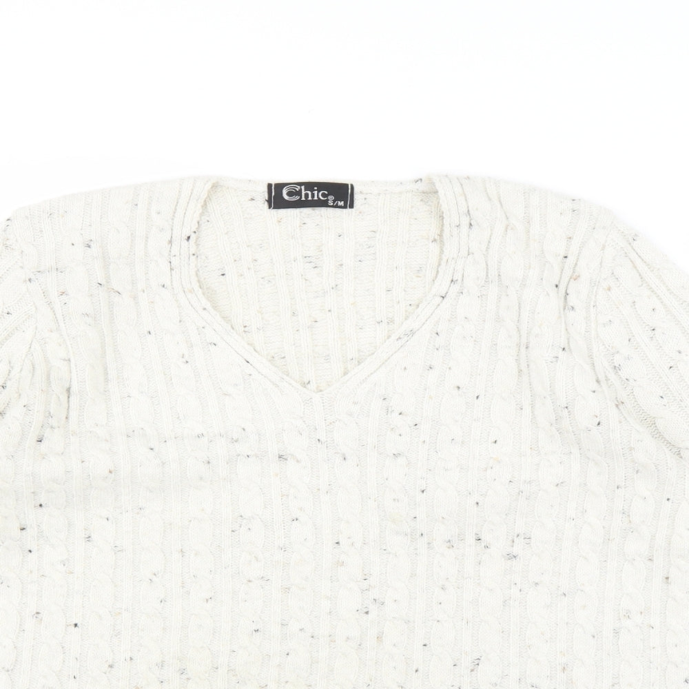CHIC Womens White  Knit Pullover Jumper Size M