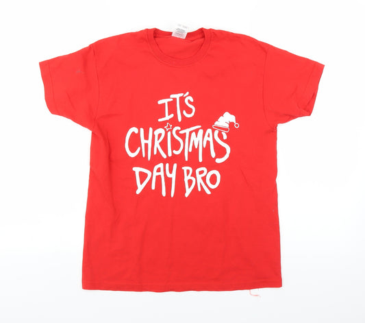 Front view of Fruit of the Loom boys’ red basic t-shirt, size 9-10, years - christmas