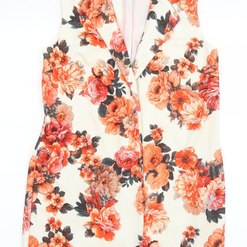 Boohoo Womens White Floral  Jacket Coatigan Size 10