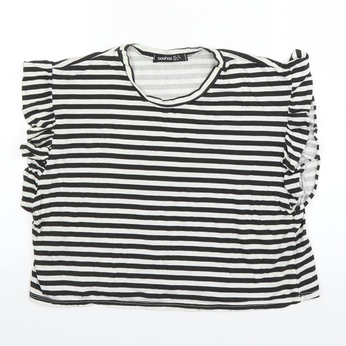 Boohoo Womens Black Striped  Basic T-Shirt Size 10