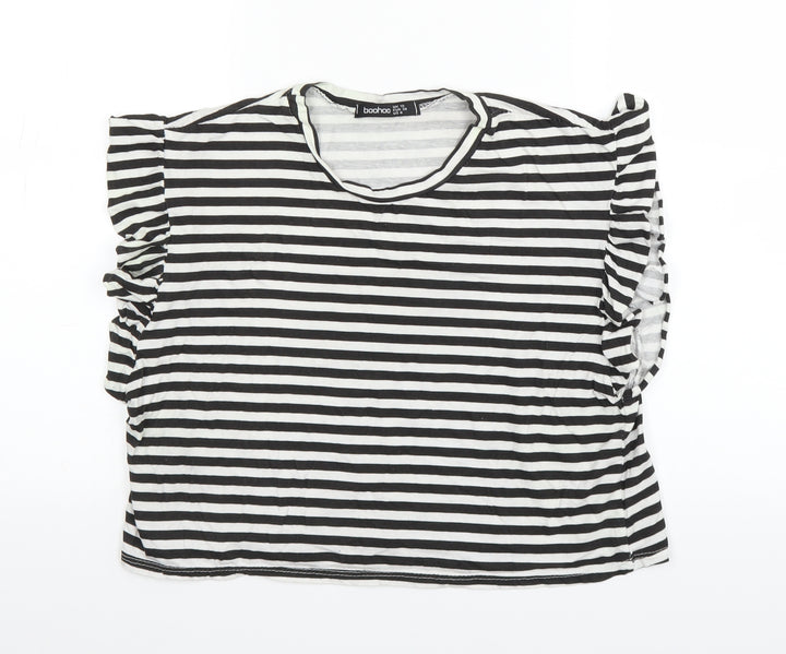 Boohoo Womens Black Striped Basic T-Shirt Size 10