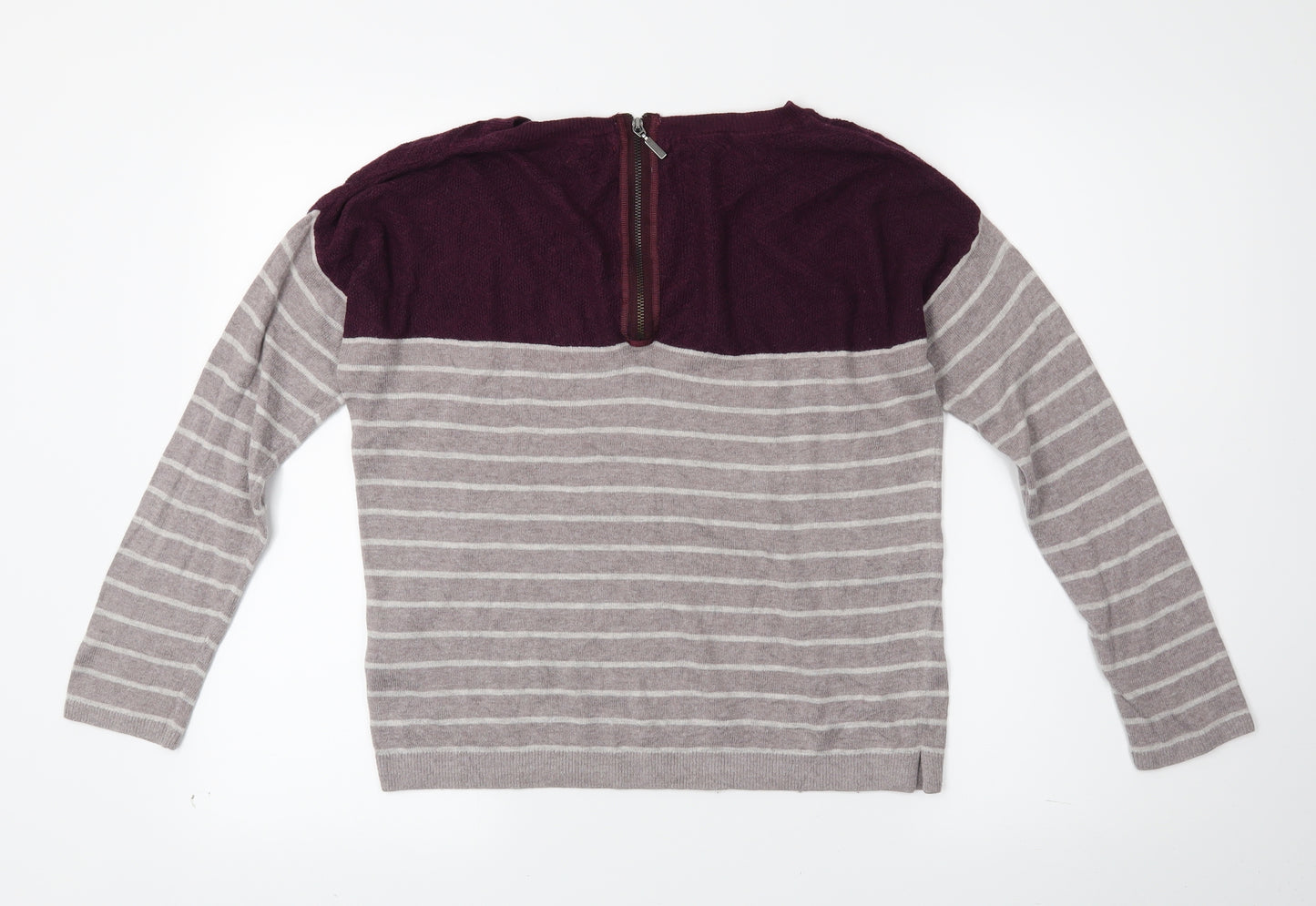Jasper Conran Girls Grey Striped Fleece Pullover Hoodie Size 10 Years