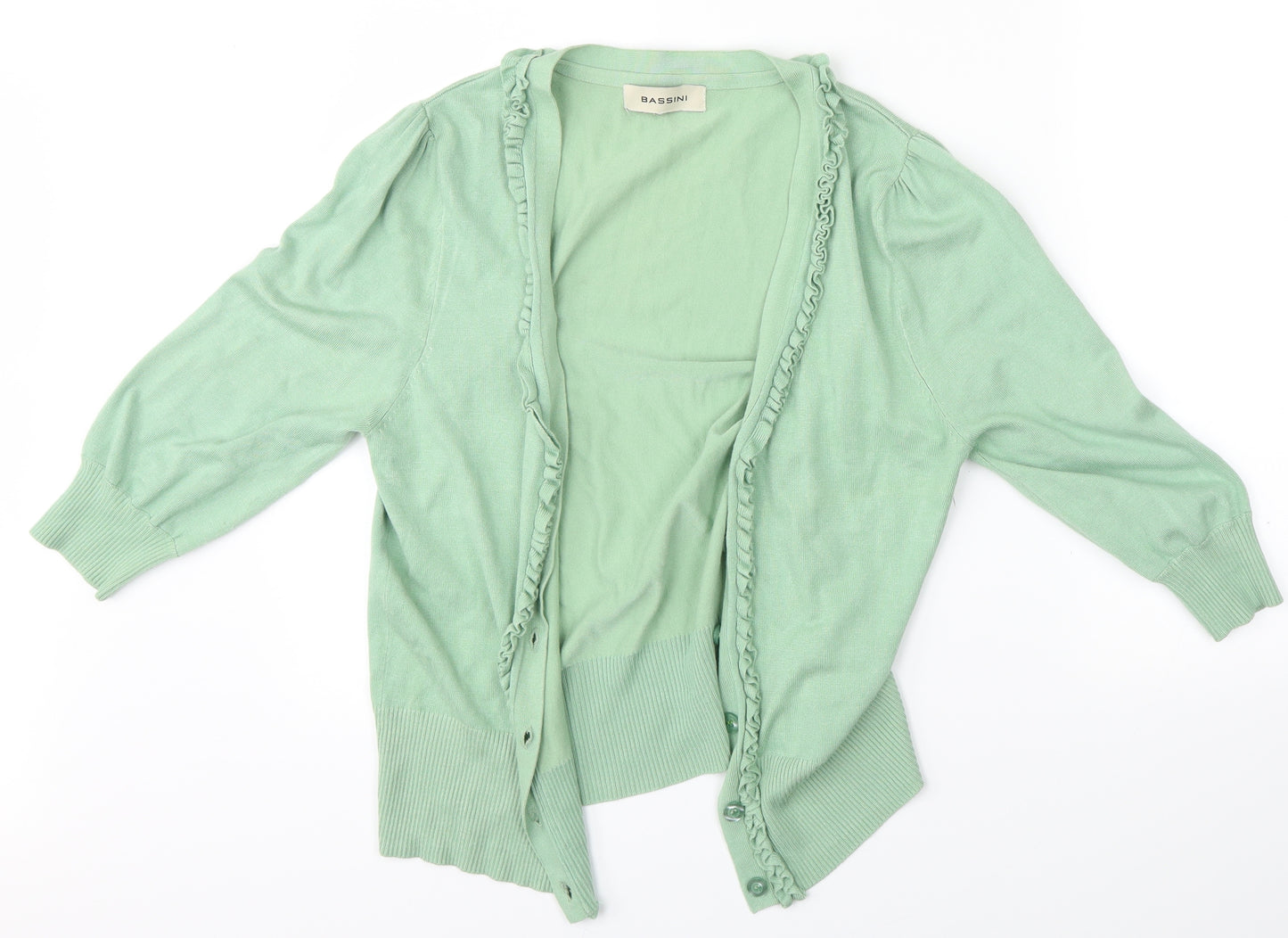 BASSINI Womens Green  Knit Basic Button-Up Size 12