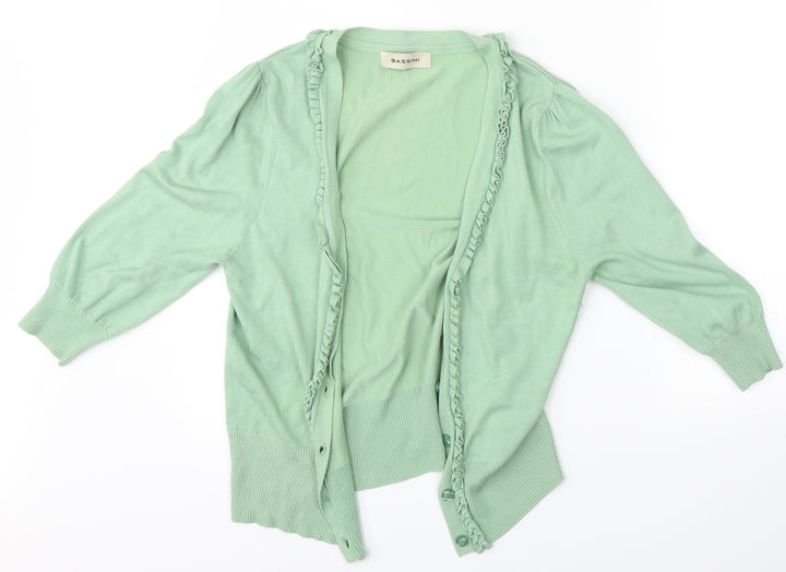 BASSINI Womens Green Knit Basic Button-Up Size 12