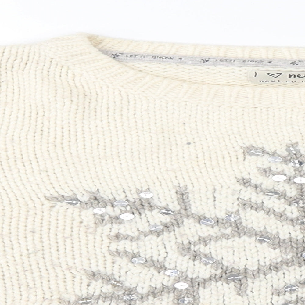 NEXT Girls White  Knit Pullover Sweatshirt Size 9-10 Years  - Christmas Snowflake
