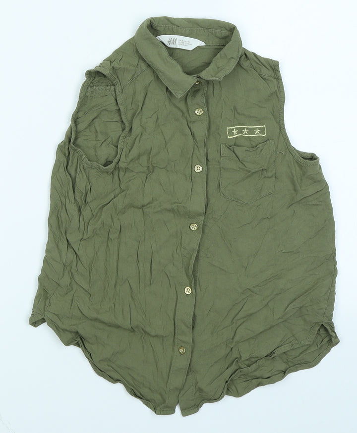 H&M Girls Green   Basic Button-Up Size 9-10 Years