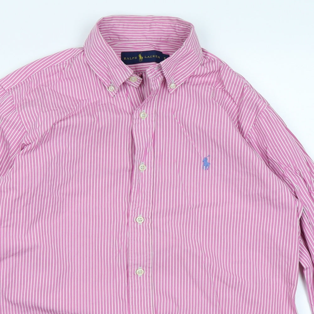 Ralph Lauren Mens Pink Striped   Dress Shirt Size S