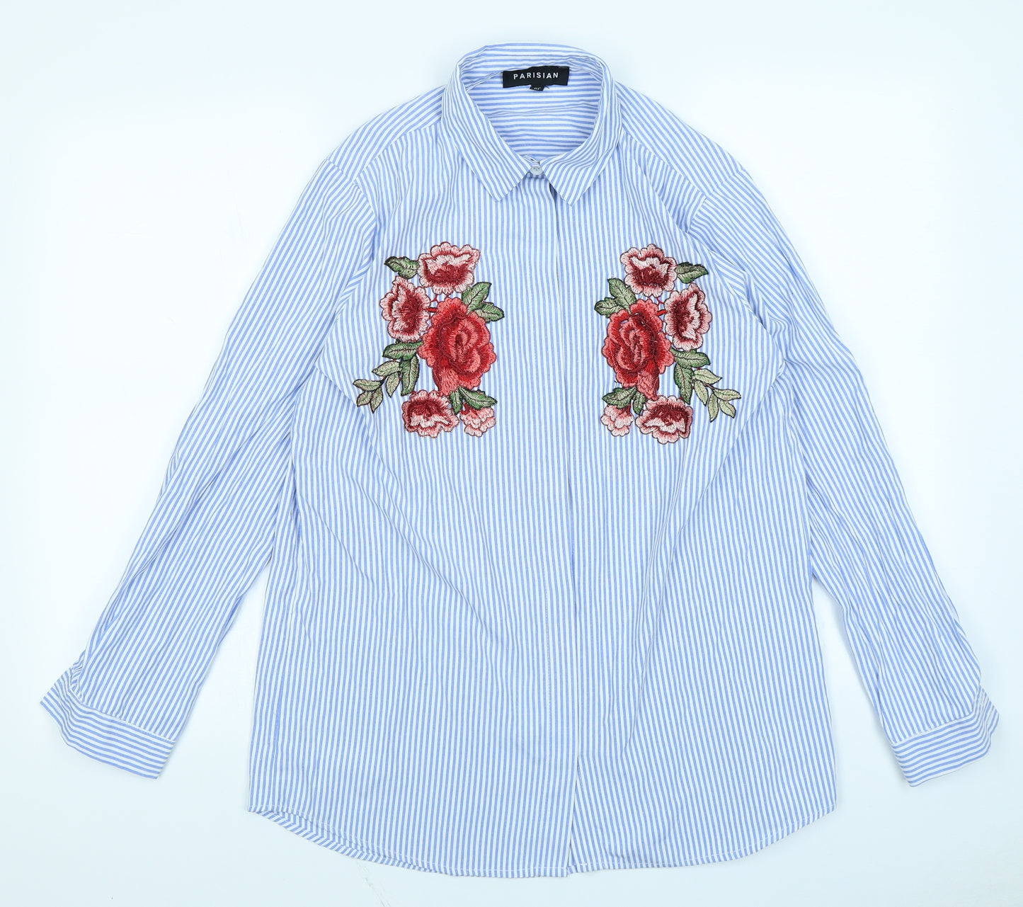 Parisian Womens Blue Striped  Basic Button-Up Size 10