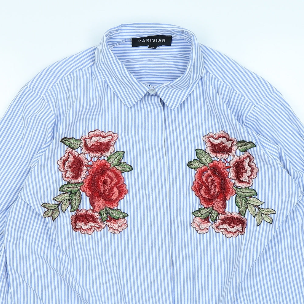 Parisian Womens Blue Striped  Basic Button-Up Size 10