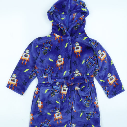 Outfit Kids Boys Blue Solid Fleece  Robe Size 3-4 Years  - Robot Print