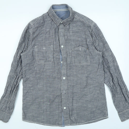 Peacocks Mens Grey Striped   Button-Up Size M