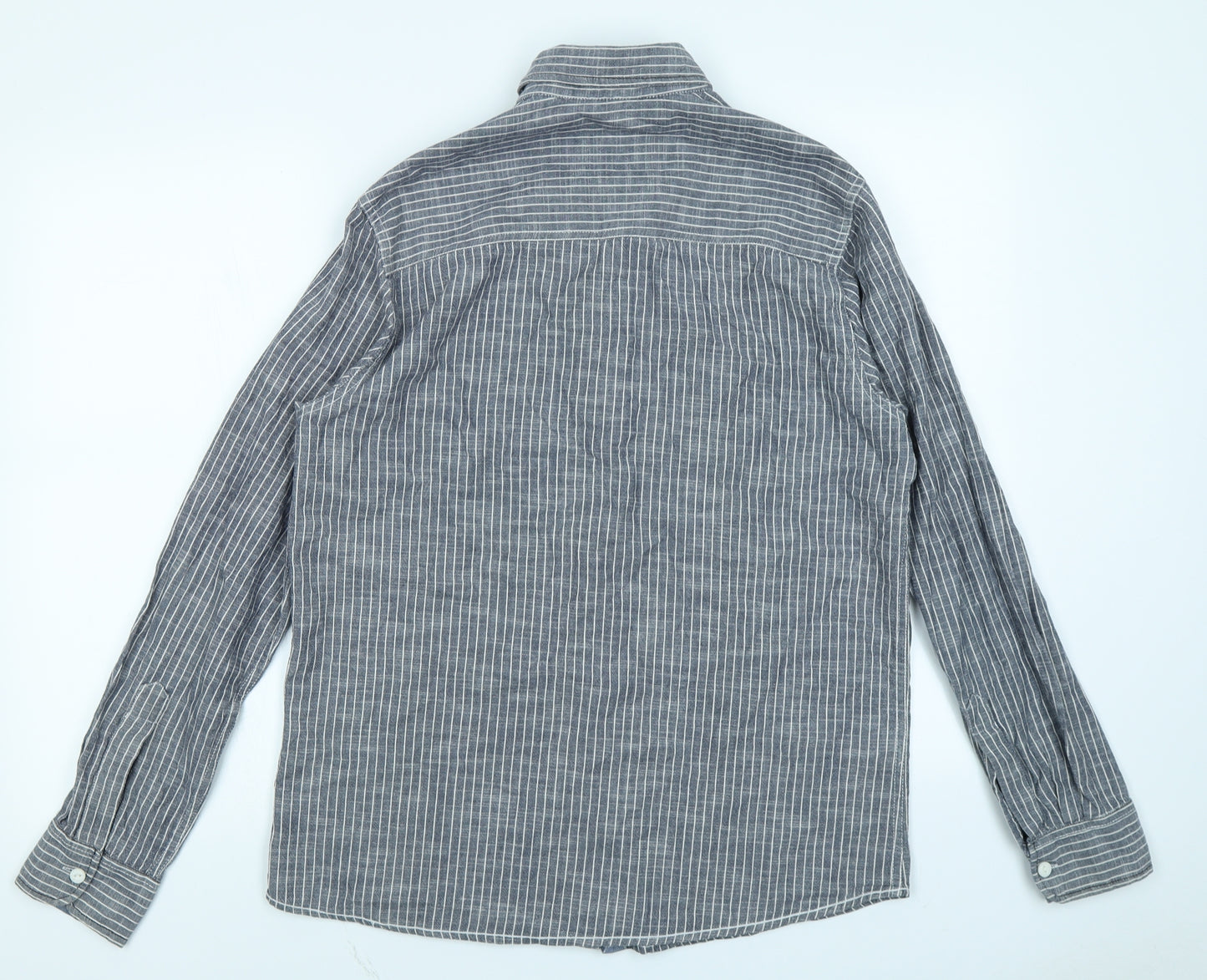 Peacocks Mens Grey Striped   Button-Up Size M