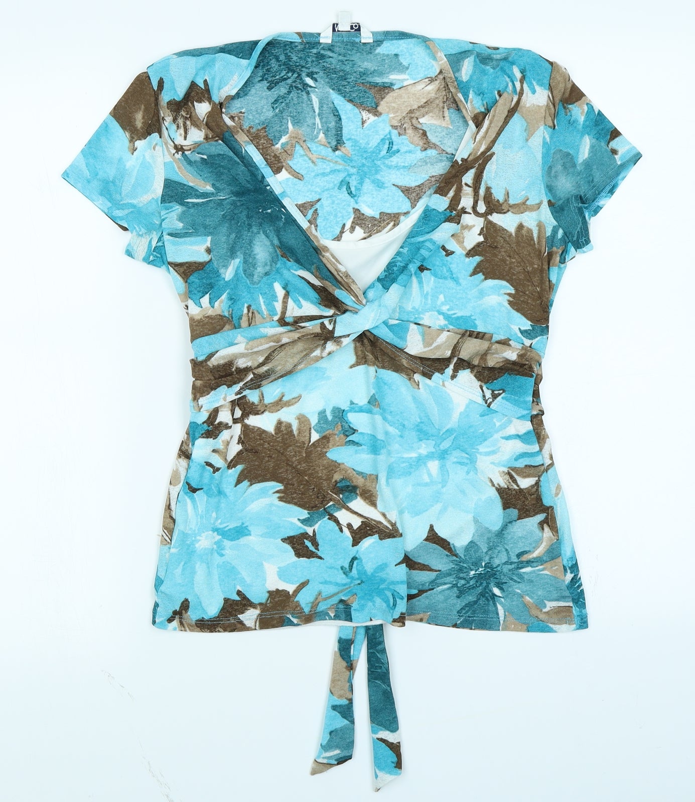 M&Co Womens Blue Floral  Basic T-Shirt Size 14