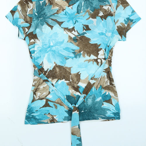 M&Co Womens Blue Floral  Basic T-Shirt Size 14