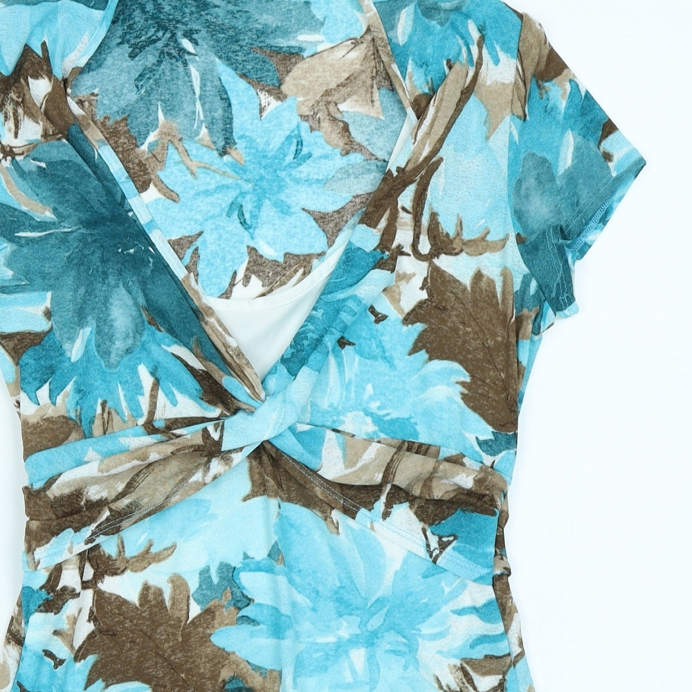 M&Co Womens Blue Floral  Basic T-Shirt Size 14