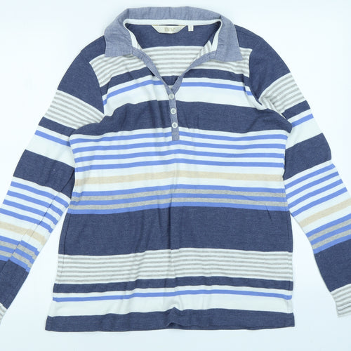EWM Womens Blue Striped  Basic T-Shirt Size L